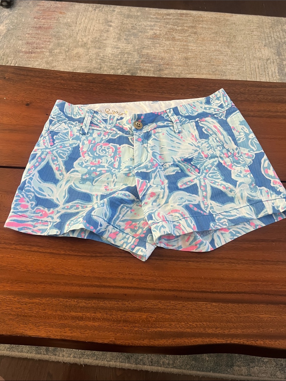 Lilly Pulitzer Blue Pink White Printed Cotton Shorts